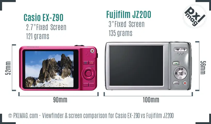 Casio EX-Z90 vs Fujifilm JZ200 Screen and Viewfinder comparison