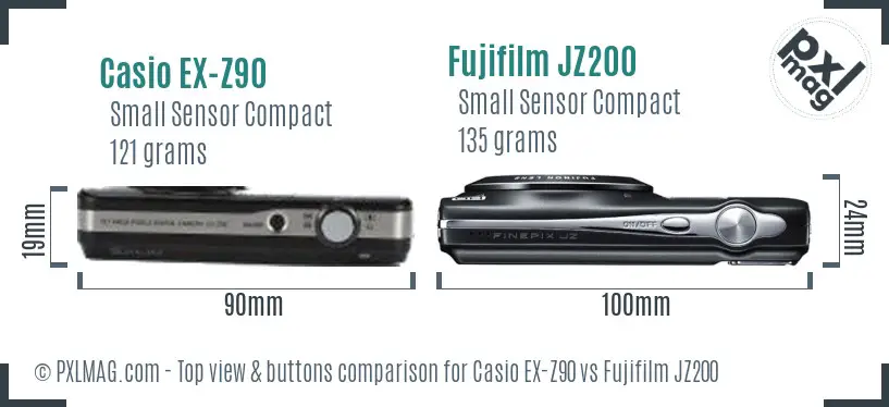 Casio EX-Z90 vs Fujifilm JZ200 top view buttons comparison