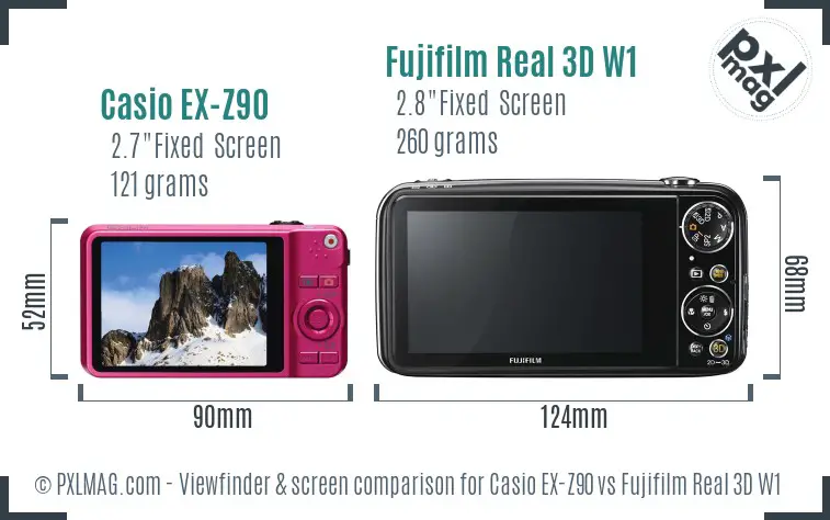 Casio EX-Z90 vs Fujifilm Real 3D W1 Screen and Viewfinder comparison