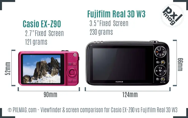 Casio EX-Z90 vs Fujifilm Real 3D W3 Screen and Viewfinder comparison