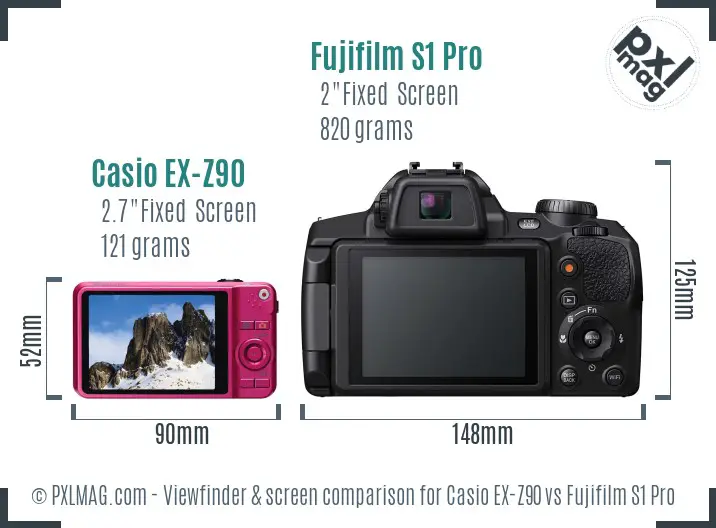 Casio EX-Z90 vs Fujifilm S1 Pro Screen and Viewfinder comparison