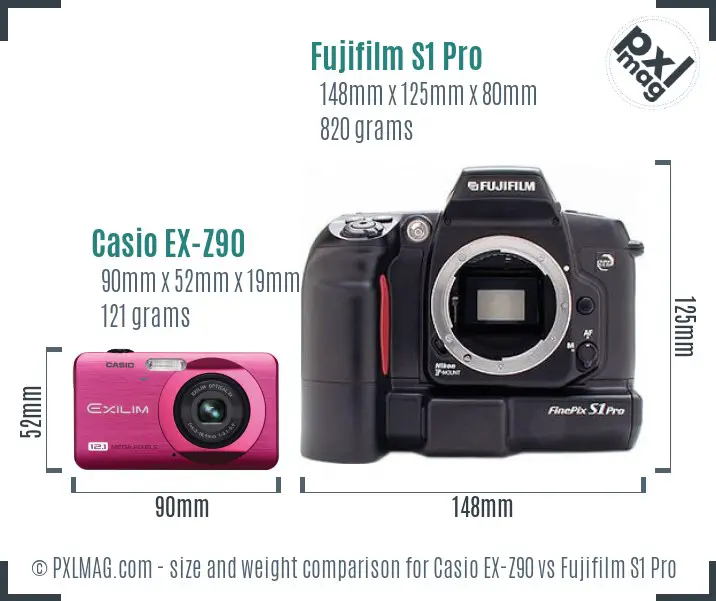 Casio EX-Z90 vs Fujifilm S1 Pro size comparison