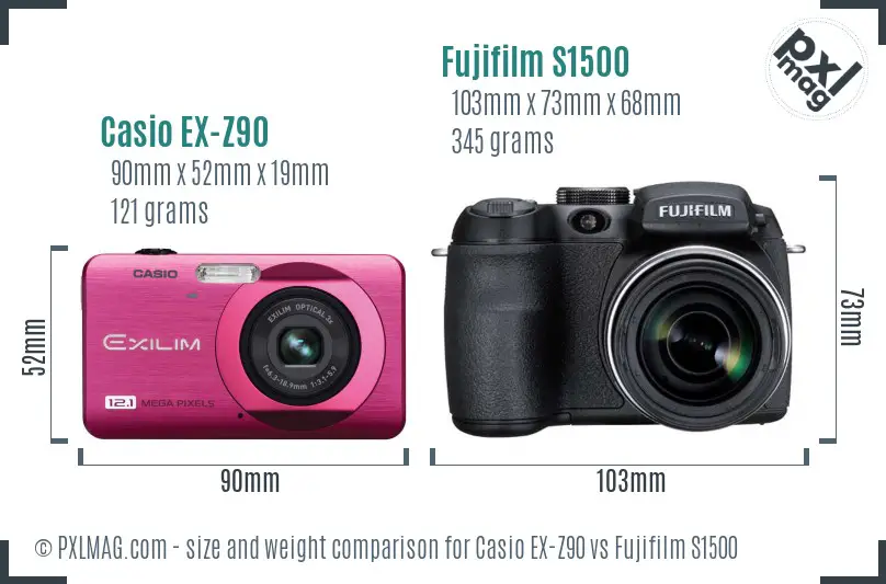Casio EX-Z90 vs Fujifilm S1500 size comparison Casio EX-Z90 vs Fujifilm S1500 size comparison