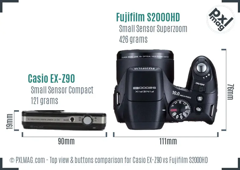 Casio EX-Z90 vs Fujifilm S2000HD top view buttons comparison