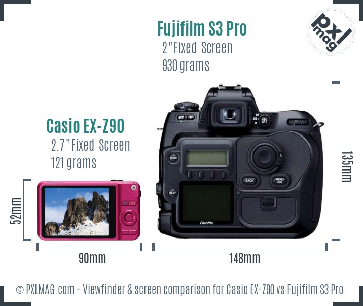 Casio EX-Z90 vs Fujifilm S3 Pro Screen and Viewfinder comparison