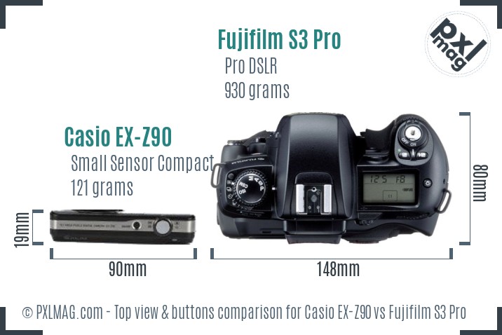 Casio EX-Z90 vs Fujifilm S3 Pro top view buttons comparison