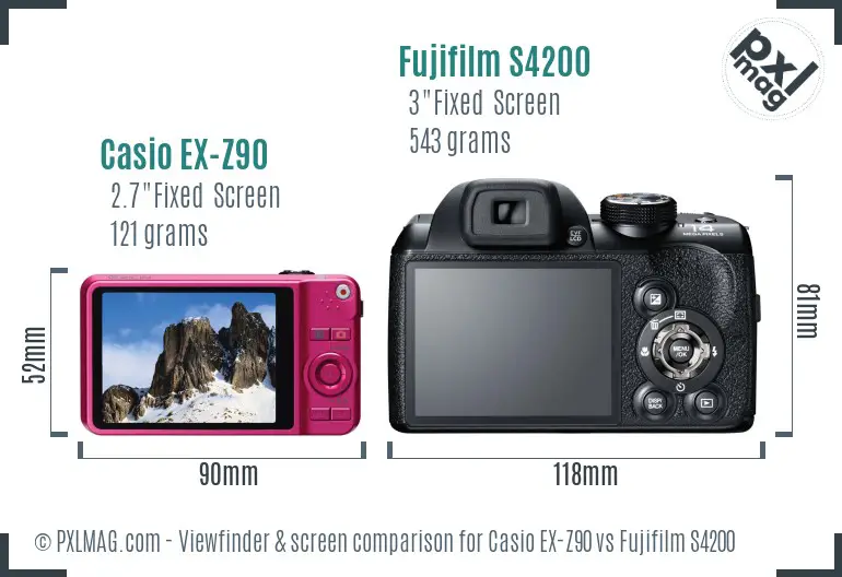 Casio EX-Z90 vs Fujifilm S4200 Screen and Viewfinder comparison
