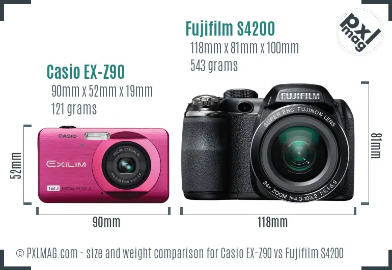 Casio EX-Z90 vs Fujifilm S4200 size comparison