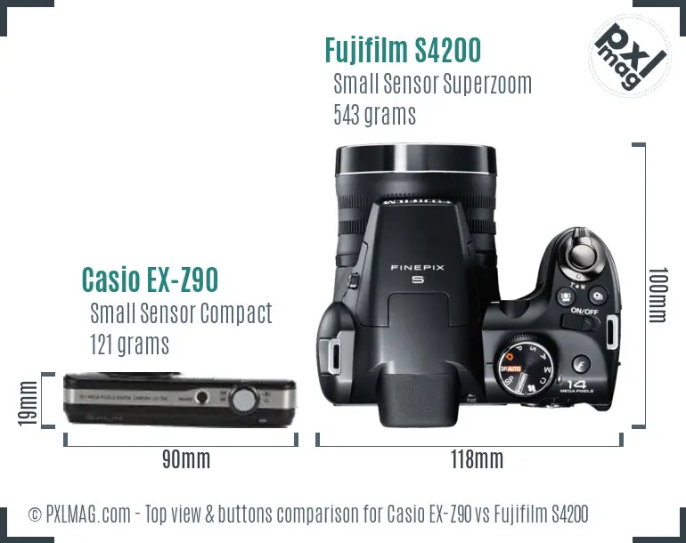 Casio EX-Z90 vs Fujifilm S4200 top view buttons comparison