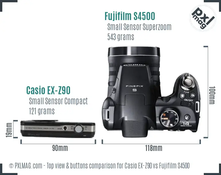 Casio EX-Z90 vs Fujifilm S4500 top view buttons comparison