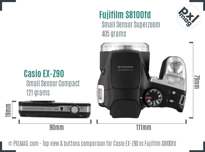 Casio EX-Z90 vs Fujifilm S8100fd top view buttons comparison