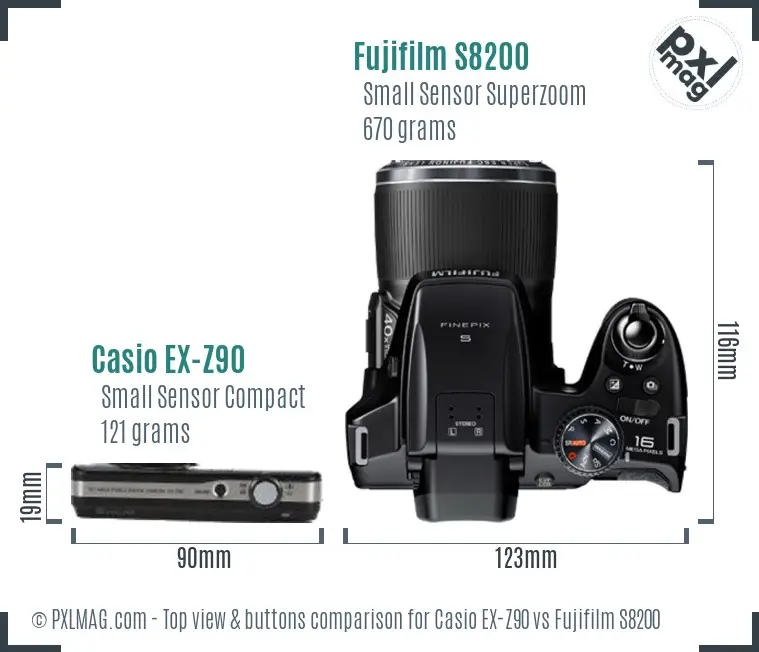 Casio EX-Z90 vs Fujifilm S8200 top view buttons comparison