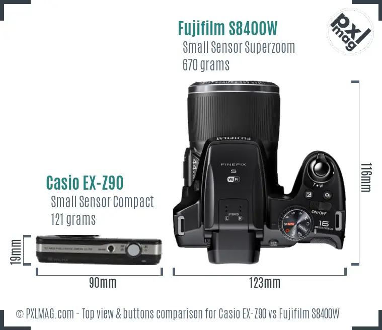 Casio EX-Z90 vs Fujifilm S8400W top view buttons comparison