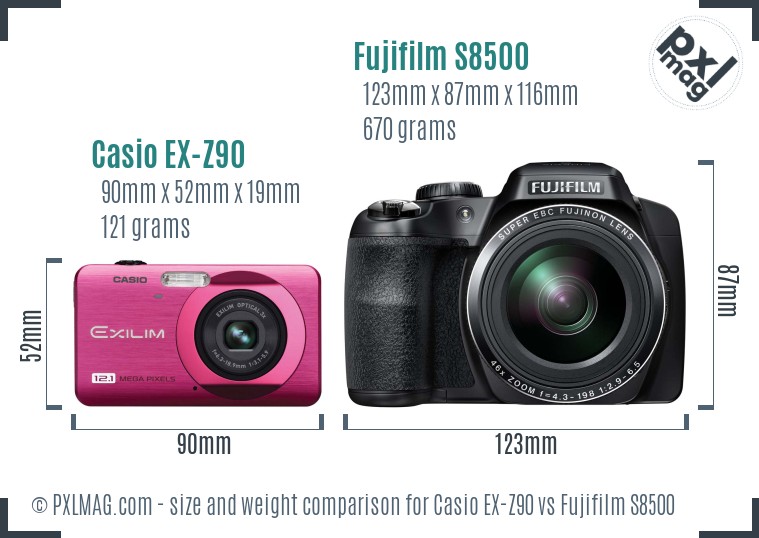 Casio EX-Z90 vs Fujifilm S8500 size comparison Casio EX-Z90 vs Fujifilm S8500 size comparison