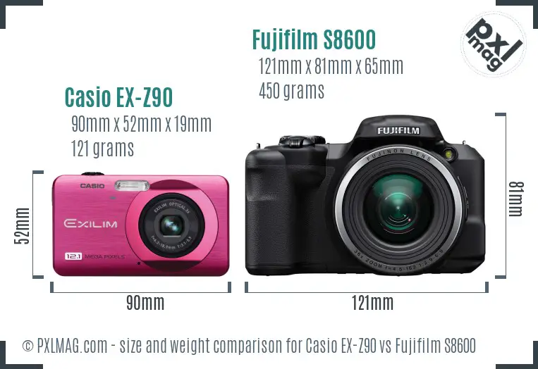 Casio EX-Z90 vs Fujifilm S8600 size comparison Casio EX-Z90 vs Fujifilm S8600 size comparison