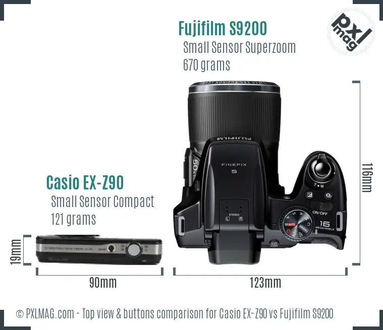 Casio EX-Z90 vs Fujifilm S9200 top view buttons comparison