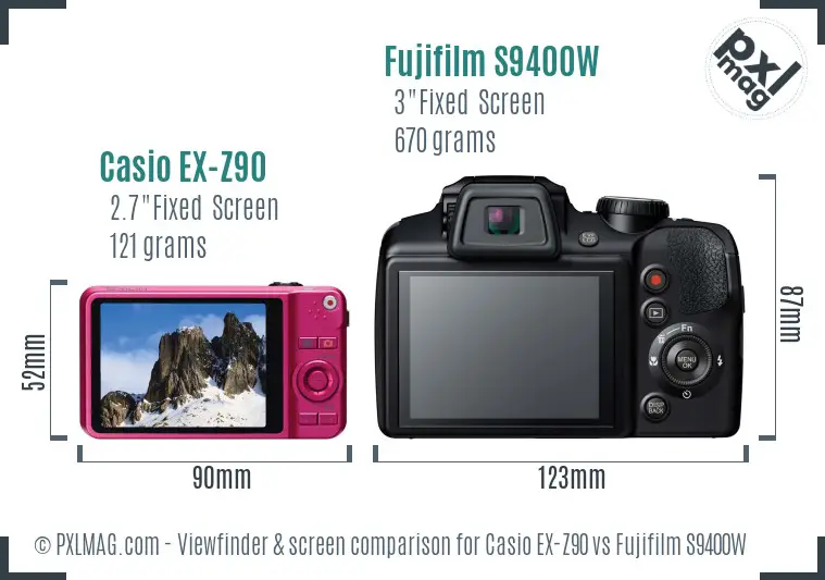 Casio EX-Z90 vs Fujifilm S9400W Screen and Viewfinder comparison
