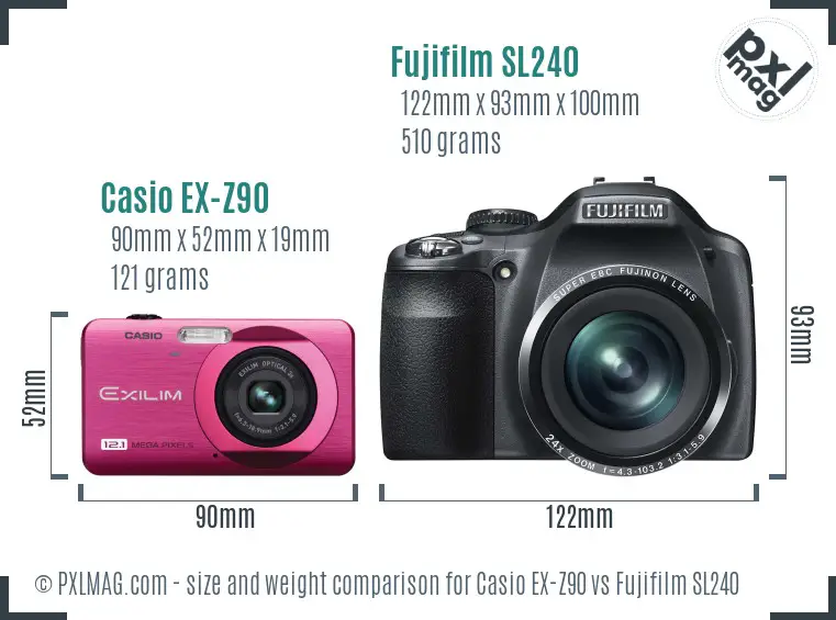 Casio EX-Z90 vs Fujifilm SL240 size comparison Casio EX-Z90 vs Fujifilm SL240 size comparison