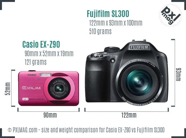Casio EX-Z90 vs Fujifilm SL300 size comparison