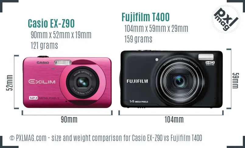 Casio EX-Z90 vs Fujifilm T400 size comparison Casio EX-Z90 vs Fujifilm T400 size comparison