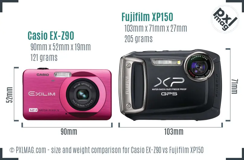 Casio EX-Z90 vs Fujifilm XP150 size comparison