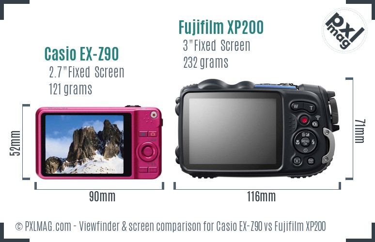 Casio EX-Z90 vs Fujifilm XP200 Screen and Viewfinder comparison