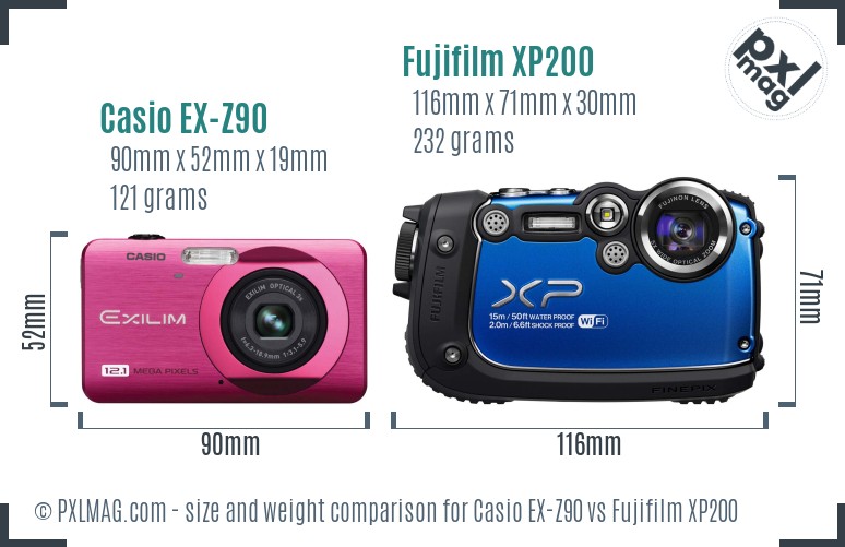 Casio EX-Z90 vs Fujifilm XP200 size comparison