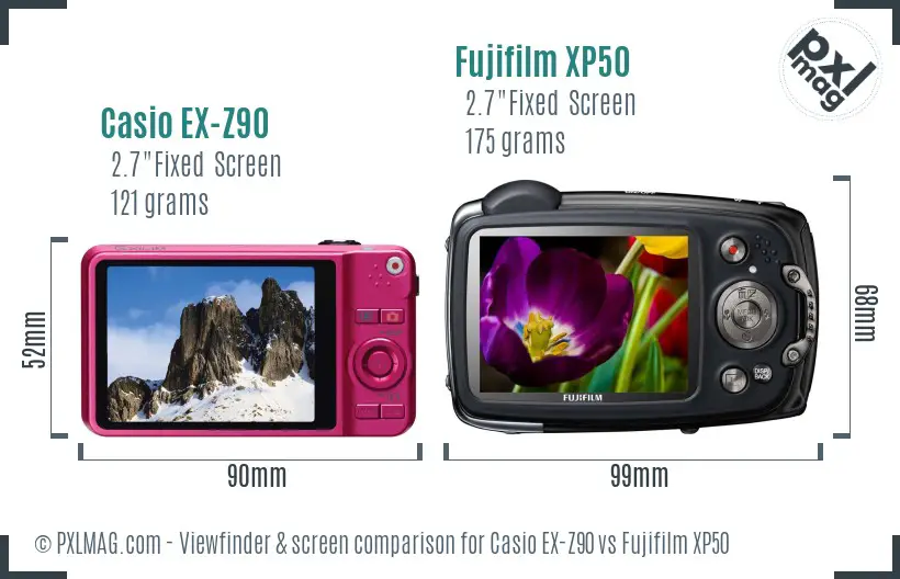 Casio EX-Z90 vs Fujifilm XP50 Screen and Viewfinder comparison