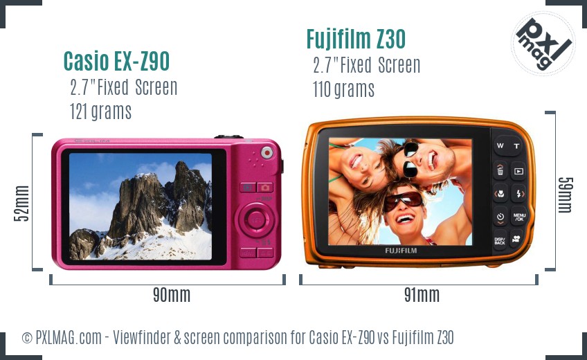 Casio EX-Z90 vs Fujifilm Z30 Screen and Viewfinder comparison