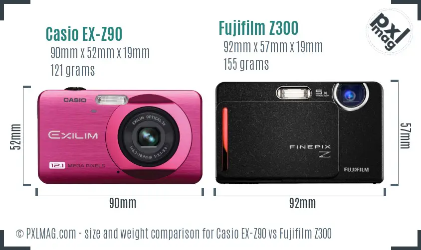 Casio EX-Z90 vs Fujifilm Z300 size comparison