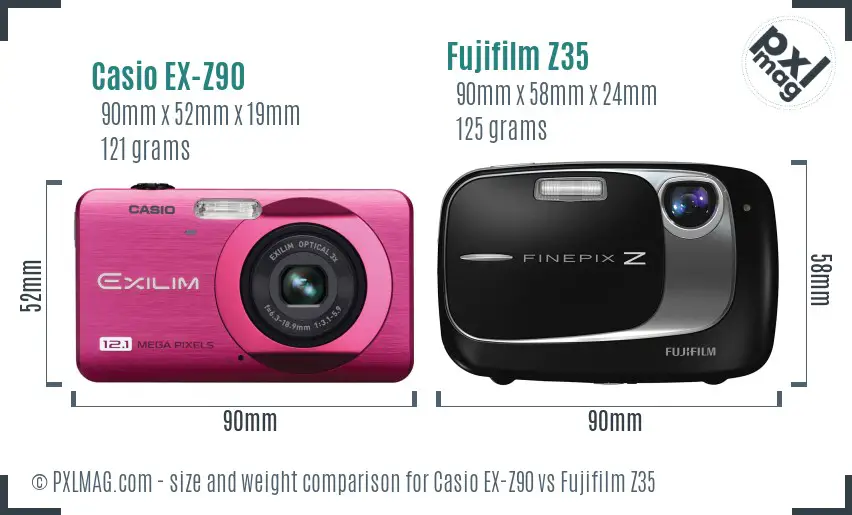 Casio EX-Z90 vs Fujifilm Z35 size comparison