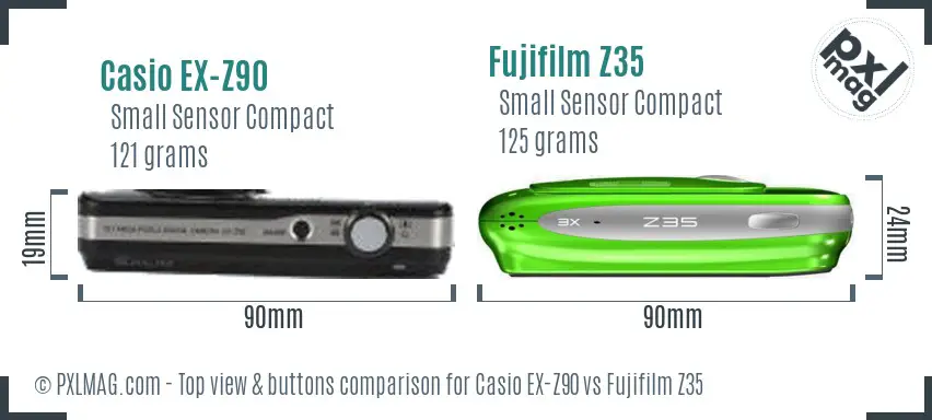 Casio EX-Z90 vs Fujifilm Z35 top view buttons comparison