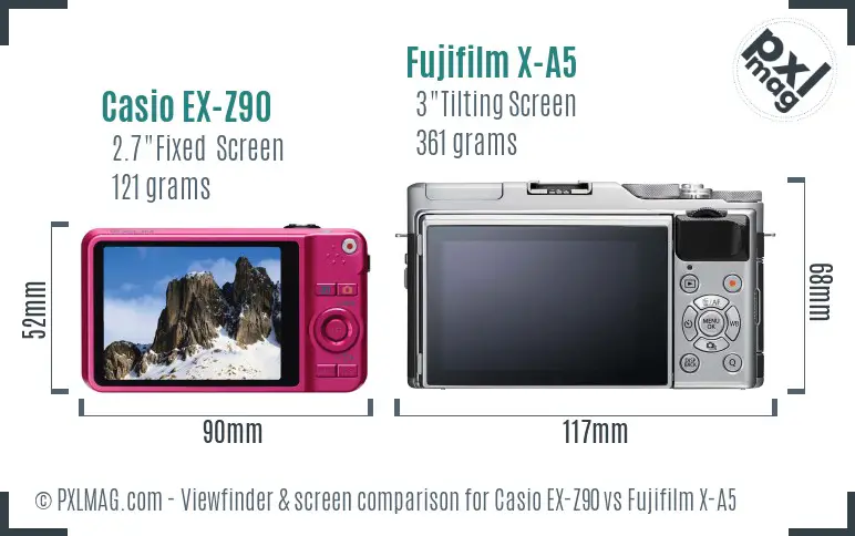 Casio EX-Z90 vs Fujifilm X-A5 Screen and Viewfinder comparison