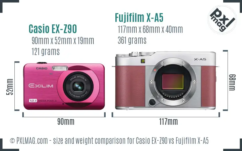 Casio EX-Z90 vs Fujifilm X-A5 size comparison
