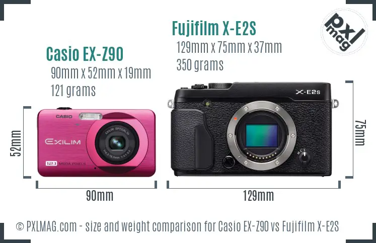 Casio EX-Z90 vs Fujifilm X-E2S size comparison