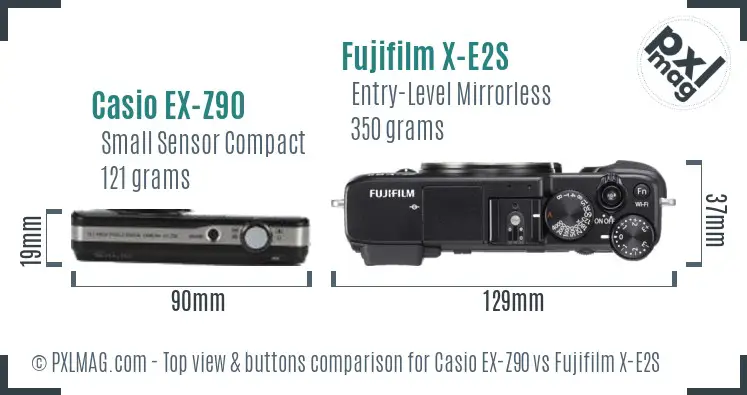 Casio EX-Z90 vs Fujifilm X-E2S top view buttons comparison