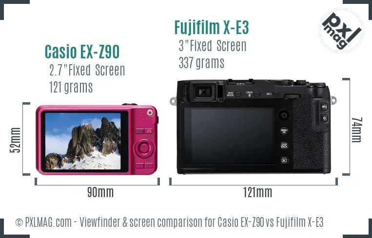 Casio EX-Z90 vs Fujifilm X-E3 Screen and Viewfinder comparison