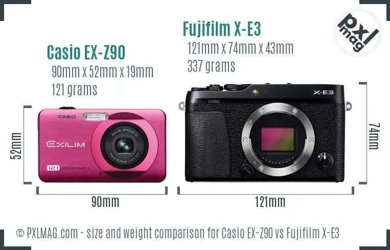 Casio EX-Z90 vs Fujifilm X-E3 size comparison