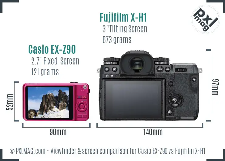Casio EX-Z90 vs Fujifilm X-H1 Screen and Viewfinder comparison