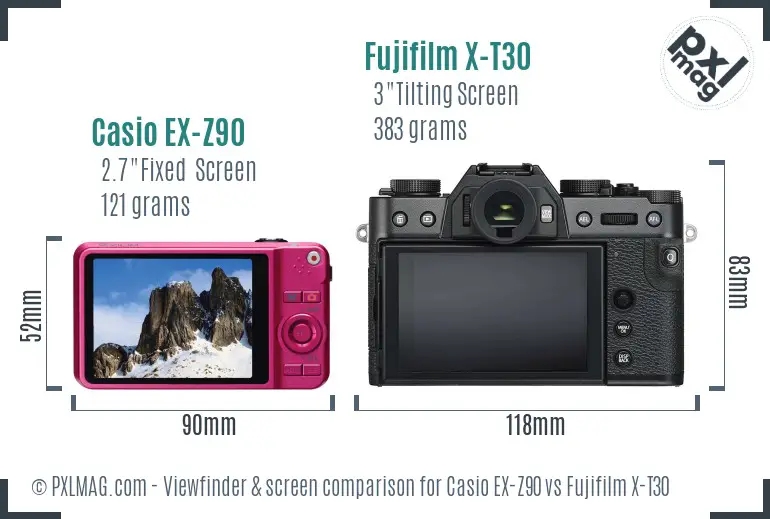 Casio EX-Z90 vs Fujifilm X-T30 Screen and Viewfinder comparison Casio EX-Z90 vs Fujifilm X-T30 Screen and Viewfinder comparison