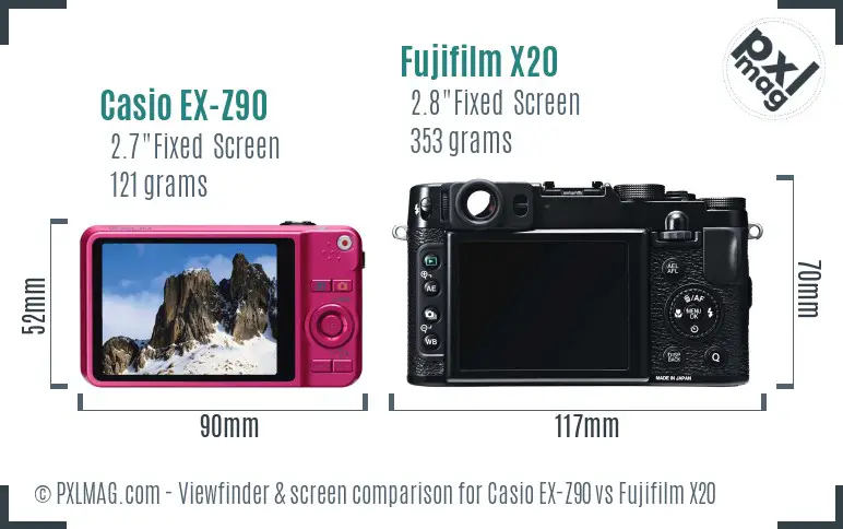 Casio EX-Z90 vs Fujifilm X20 Screen and Viewfinder comparison