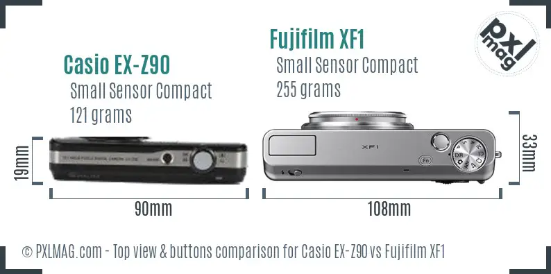 Casio EX-Z90 vs Fujifilm XF1 top view buttons comparison