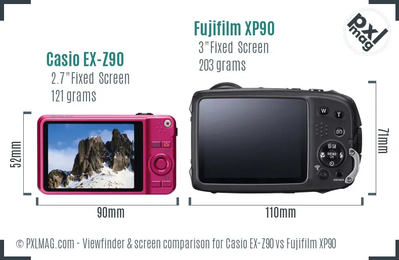 Casio EX-Z90 vs Fujifilm XP90 Screen and Viewfinder comparison