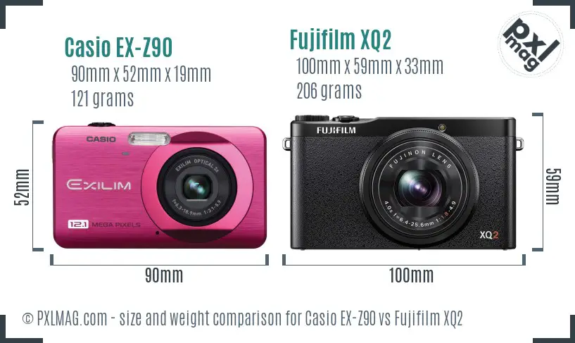 Casio EX-Z90 vs Fujifilm XQ2 size comparison