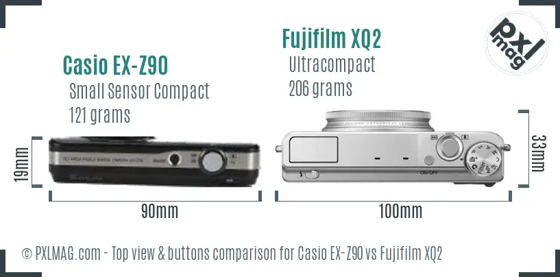 Casio EX-Z90 vs Fujifilm XQ2 top view buttons comparison