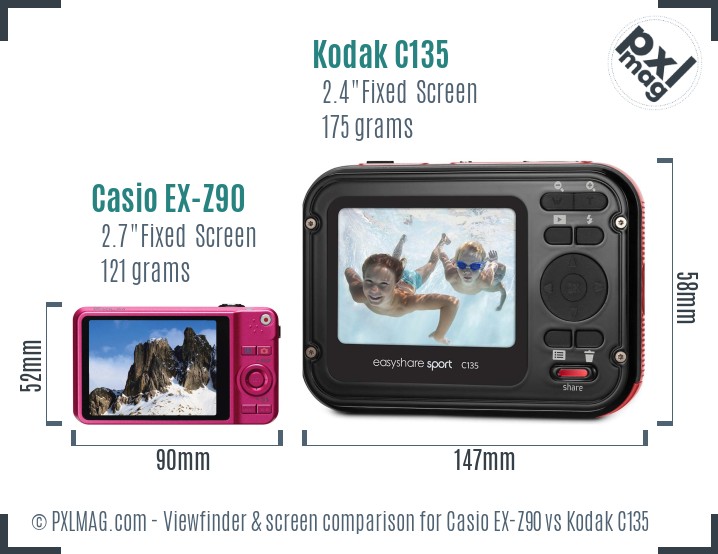 Casio EX-Z90 vs Kodak C135 Screen and Viewfinder comparison