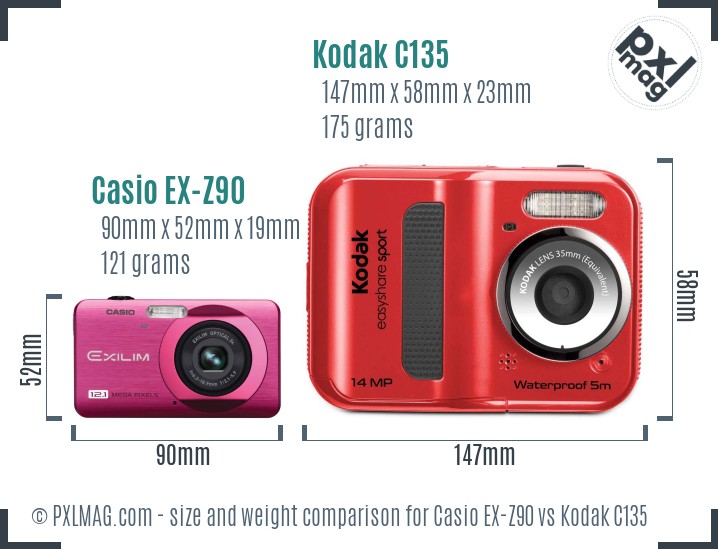 Casio EX-Z90 vs Kodak C135 size comparison Casio EX-Z90 vs Kodak C135 size comparison