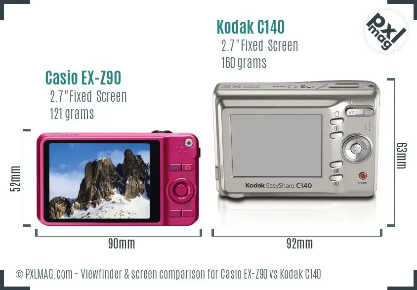 Casio EX-Z90 vs Kodak C140 Screen and Viewfinder comparison