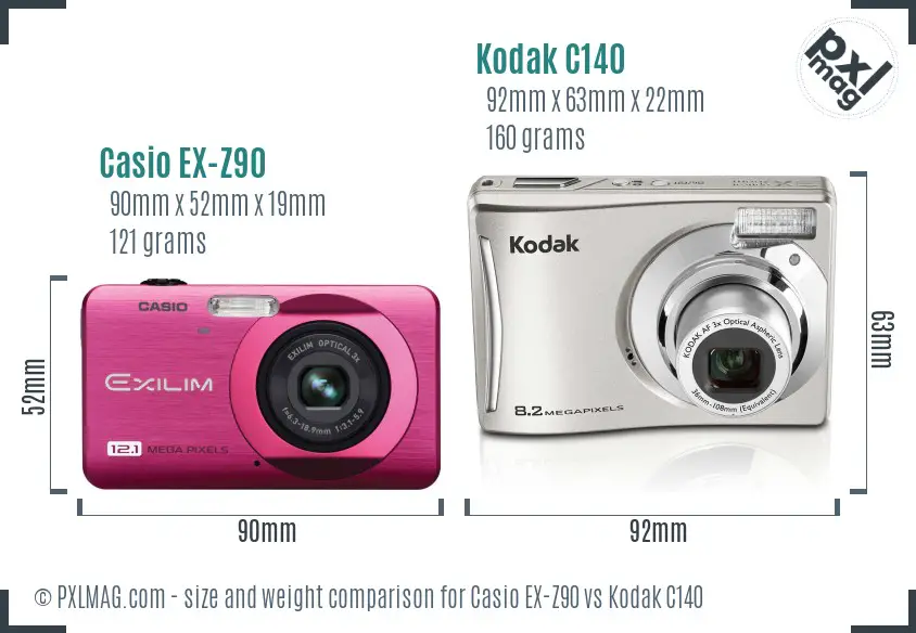 Casio EX-Z90 vs Kodak C140 size comparison