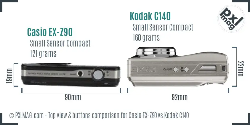 Casio EX-Z90 vs Kodak C140 top view buttons comparison